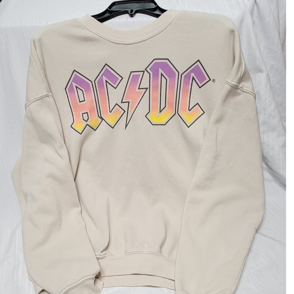 AC/DC Crewneck Sweatshirt Cream Beige Pastel Gradient Logo Graphic Pullover